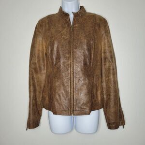 Wilson leather brown zip front zip sleeves pockets 90s vibe jacket size medium